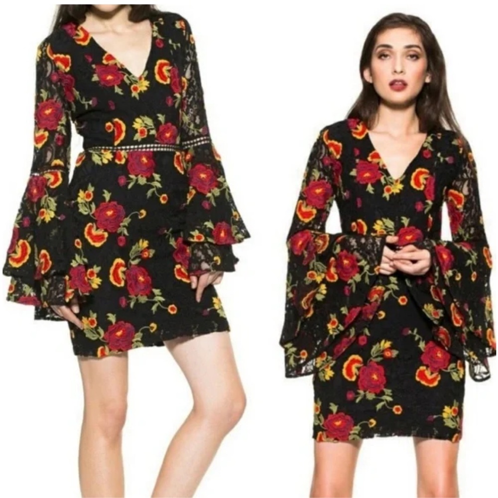 NEW Alexia Admor Black Floral Embroidered Lace Dress 6